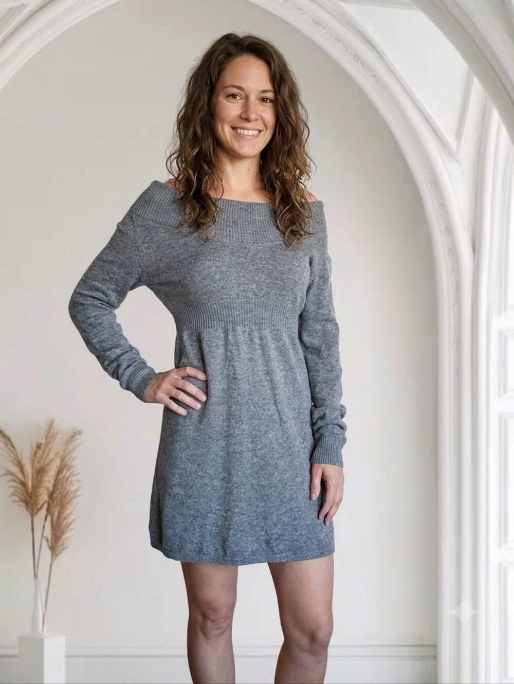 DIVIDED H&M Women's Gray Angora Blend Cowl Neck Knit Sweater Dress
